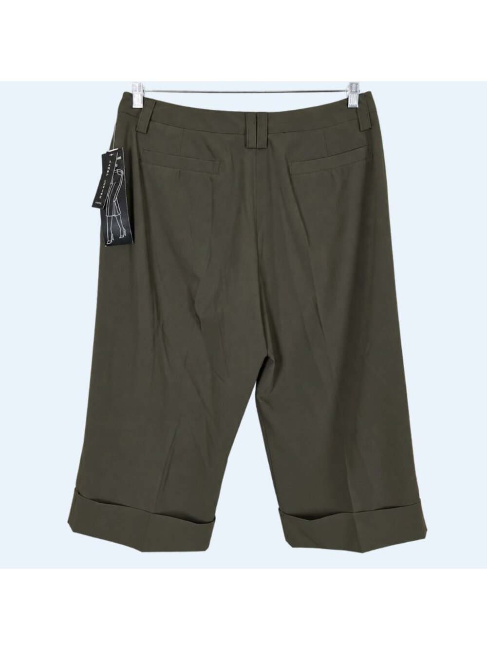 Larry Levine Pants Womens 14 NWT Olive Wide Leg Cropped Stretch Cuffed 33 Waist